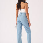SCULPT SPLIT HEM JEANS - LIGHT BLUE WASH - JMOJO - Women's Straight Leg Jeans