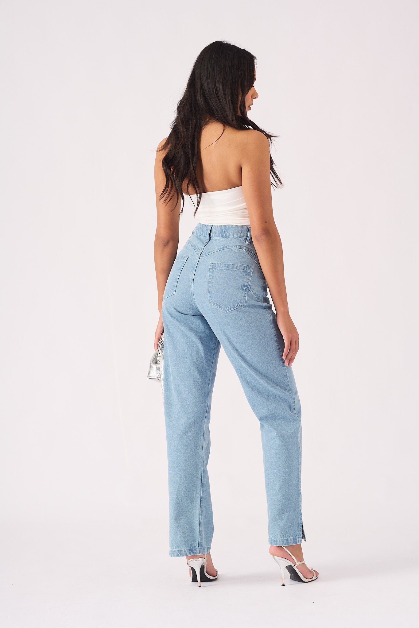 SCULPT SPLIT HEM JEANS - LIGHT BLUE WASH - JMOJO - Women's Straight Leg Jeans