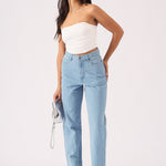 SCULPT SPLIT HEM JEANS - LIGHT BLUE WASH - JMOJO - Women's Straight Leg Jeans