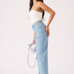 SCULPT SPLIT HEM JEANS - LIGHT BLUE WASH - JMOJO - Women's Straight Leg Jeans