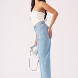 SCULPT SPLIT HEM JEANS - LIGHT BLUE WASH - JMOJO - Women's Straight Leg Jeans
