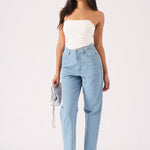 SCULPT SPLIT HEM JEANS - LIGHT BLUE WASH - JMOJO - Women's Straight Leg Jeans