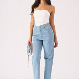 SCULPT SPLIT HEM JEANS - LIGHT BLUE WASH - JMOJO - Women's Straight Leg Jeans