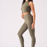 Sienna Deep Waistband Legging – Khaki - JMOJO - Women's Athleisure Leggings