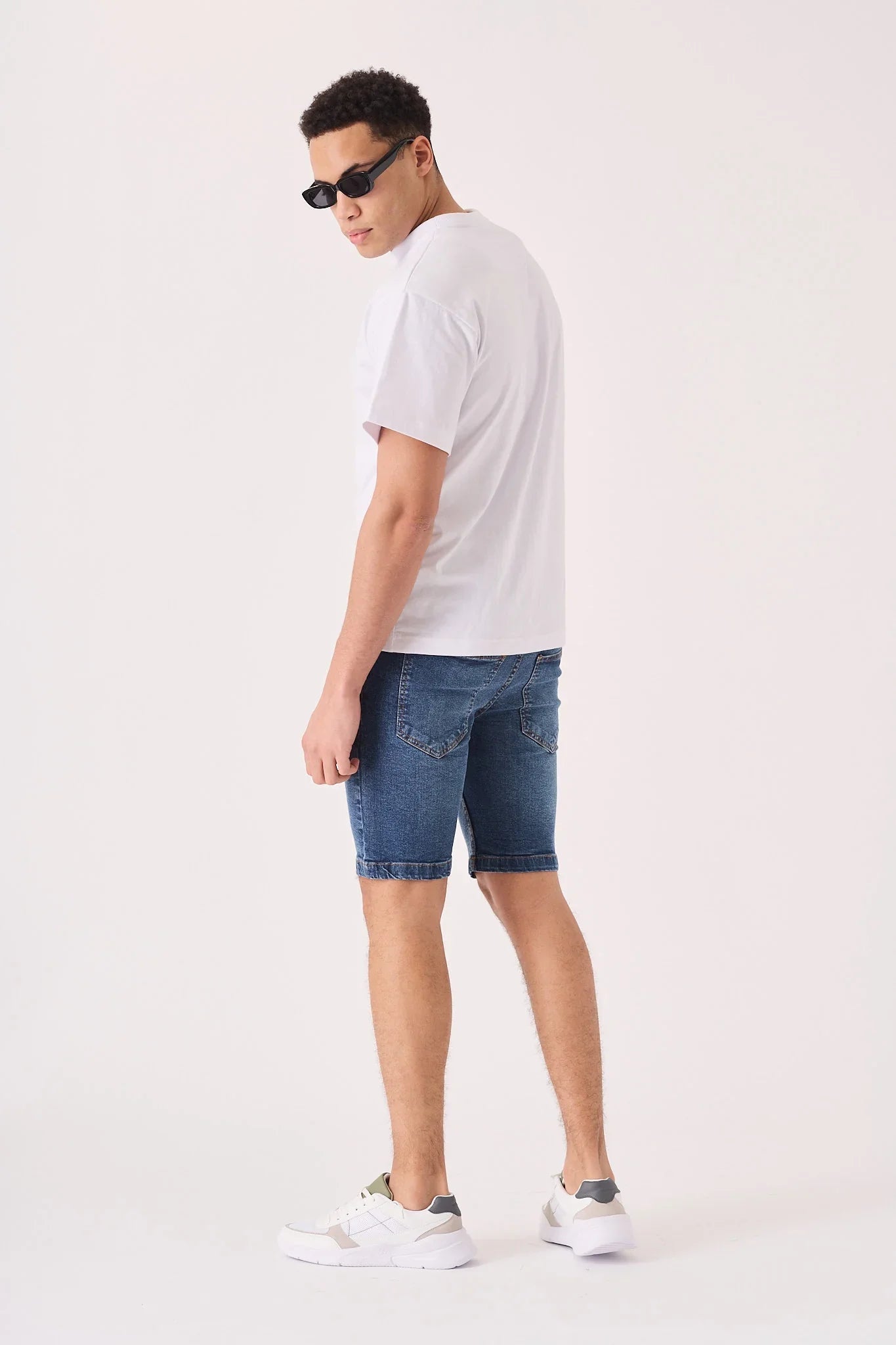 SKINNY DENIM SHORTS - MID BLUE - JMOJO - Men's Denim Shorts