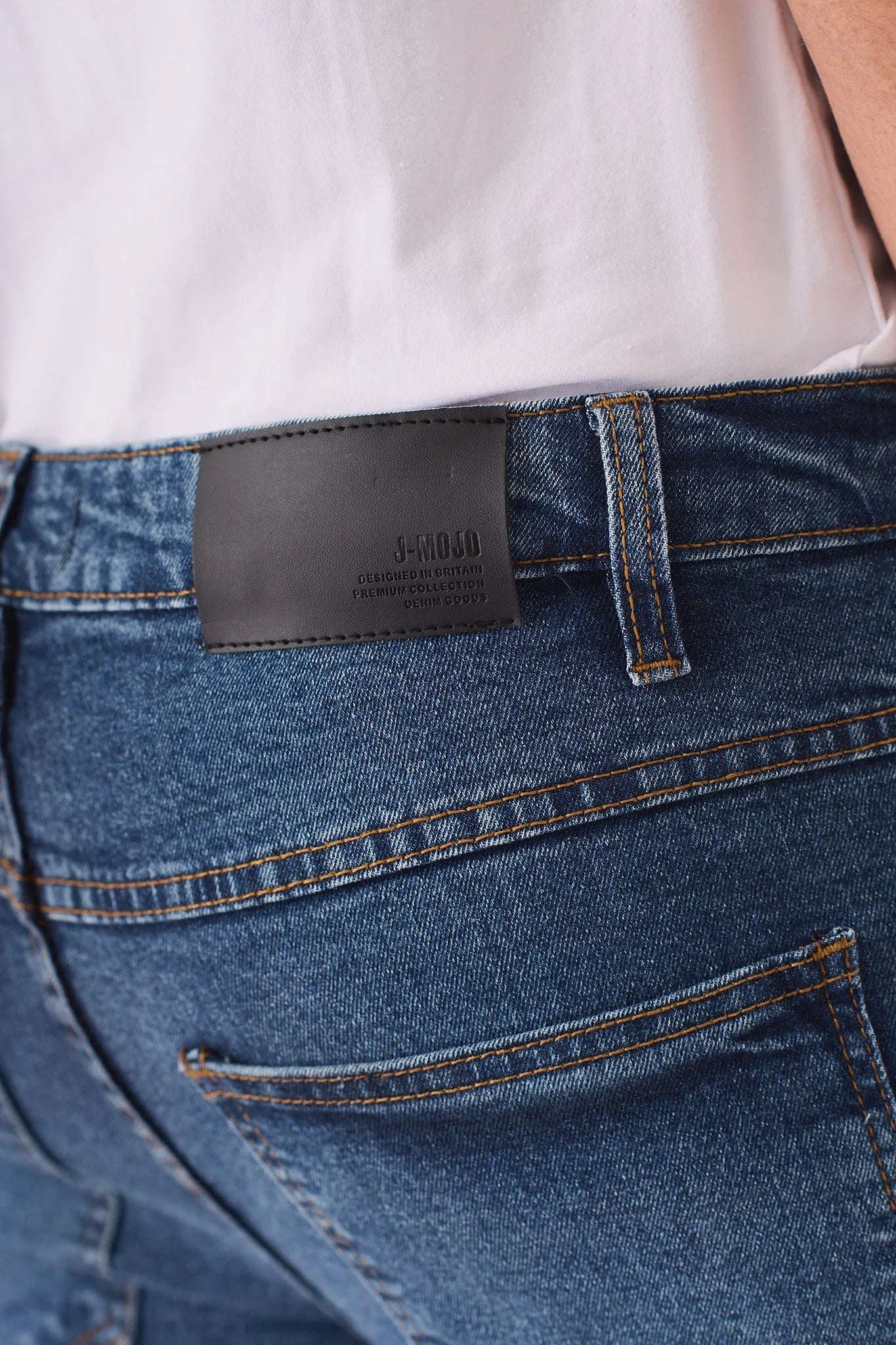 SKINNY DENIM SHORTS - MID BLUE - JMOJO - Men's Denim Shorts