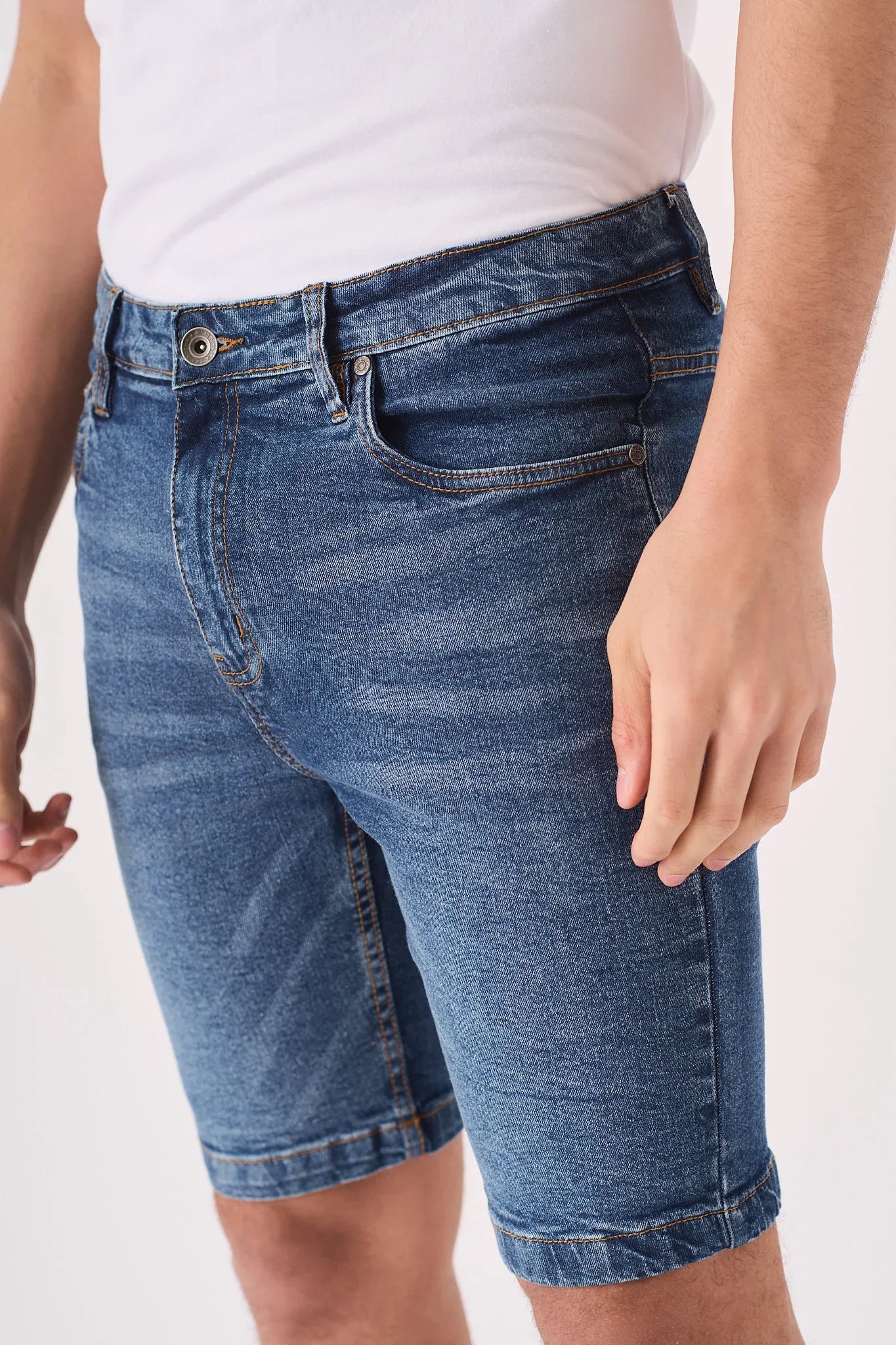 SKINNY DENIM SHORTS - MID BLUE - JMOJO - Men's Denim Shorts