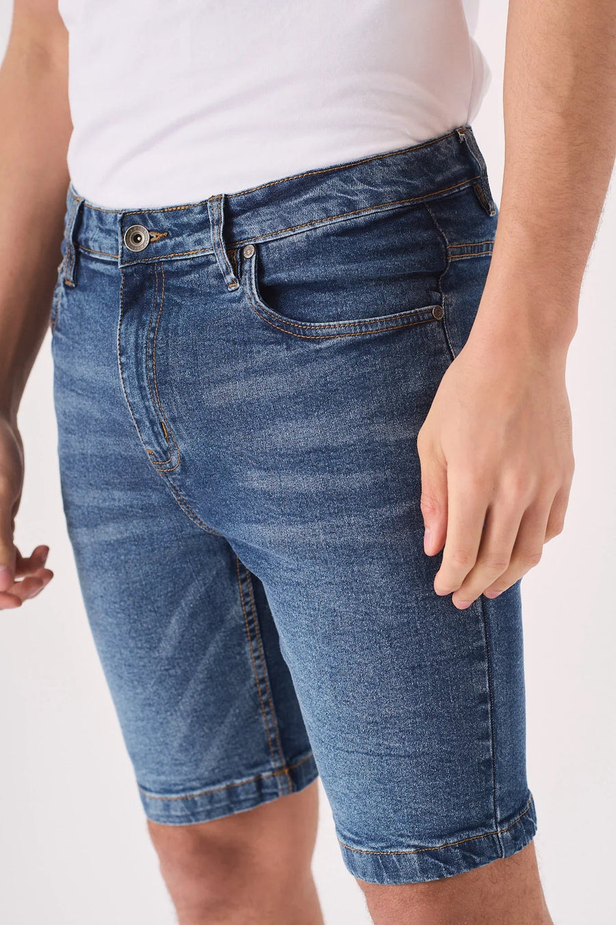 SKINNY DENIM SHORTS - MID BLUE - JMOJO - Men's Denim Shorts