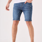 SKINNY DENIM SHORTS - MID BLUE - JMOJO - Men's Denim Shorts