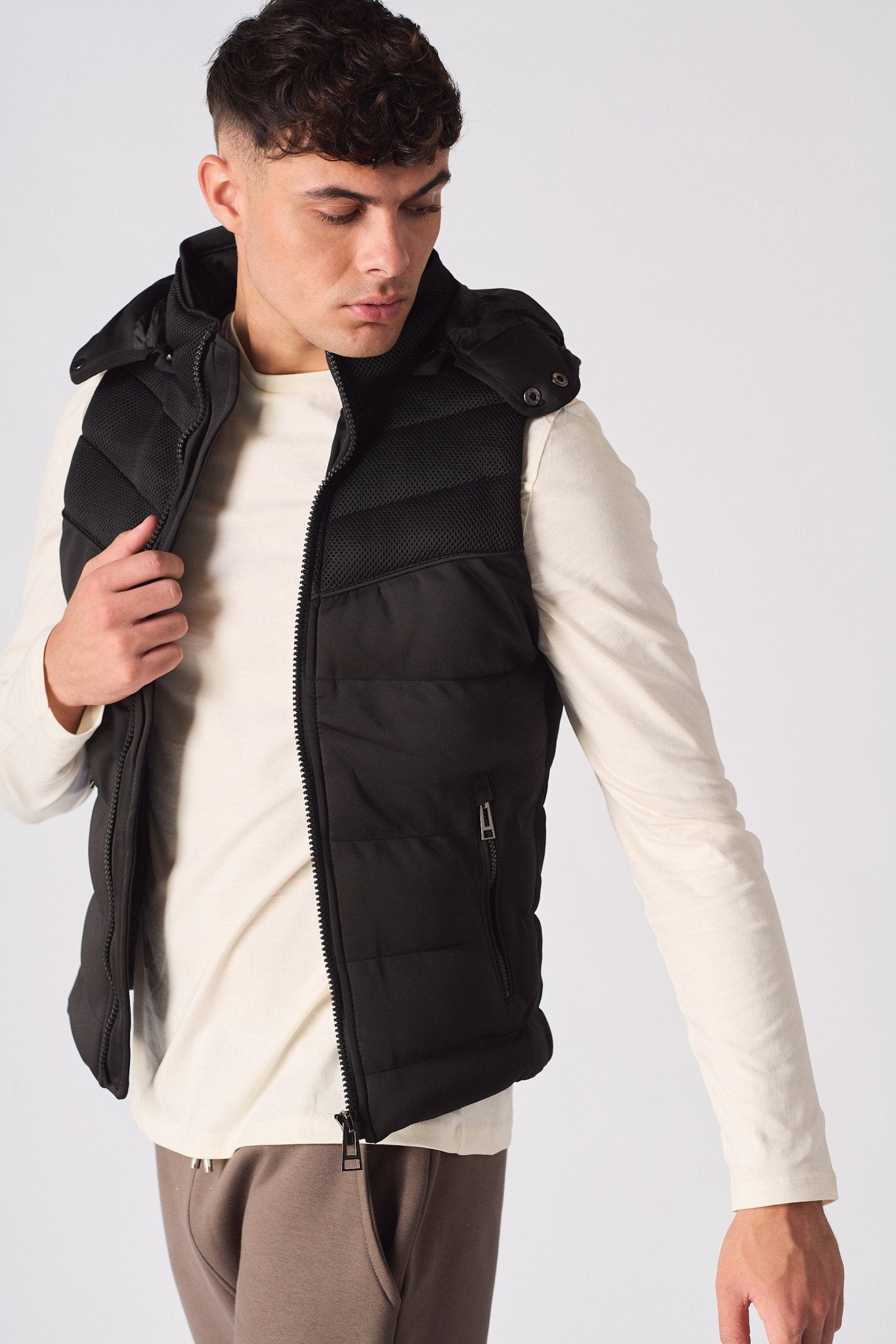 SLEEVLESS PUFFER JACKET - BLACK - JMOJO - Men's Puffer Jackets
