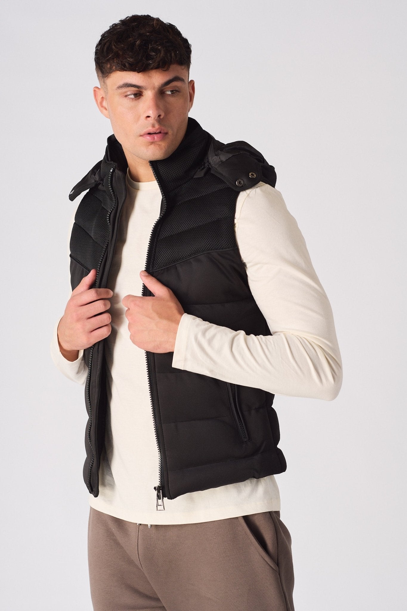 SLEEVLESS PUFFER JACKET - BLACK - JMOJO - Men's Puffer Jackets