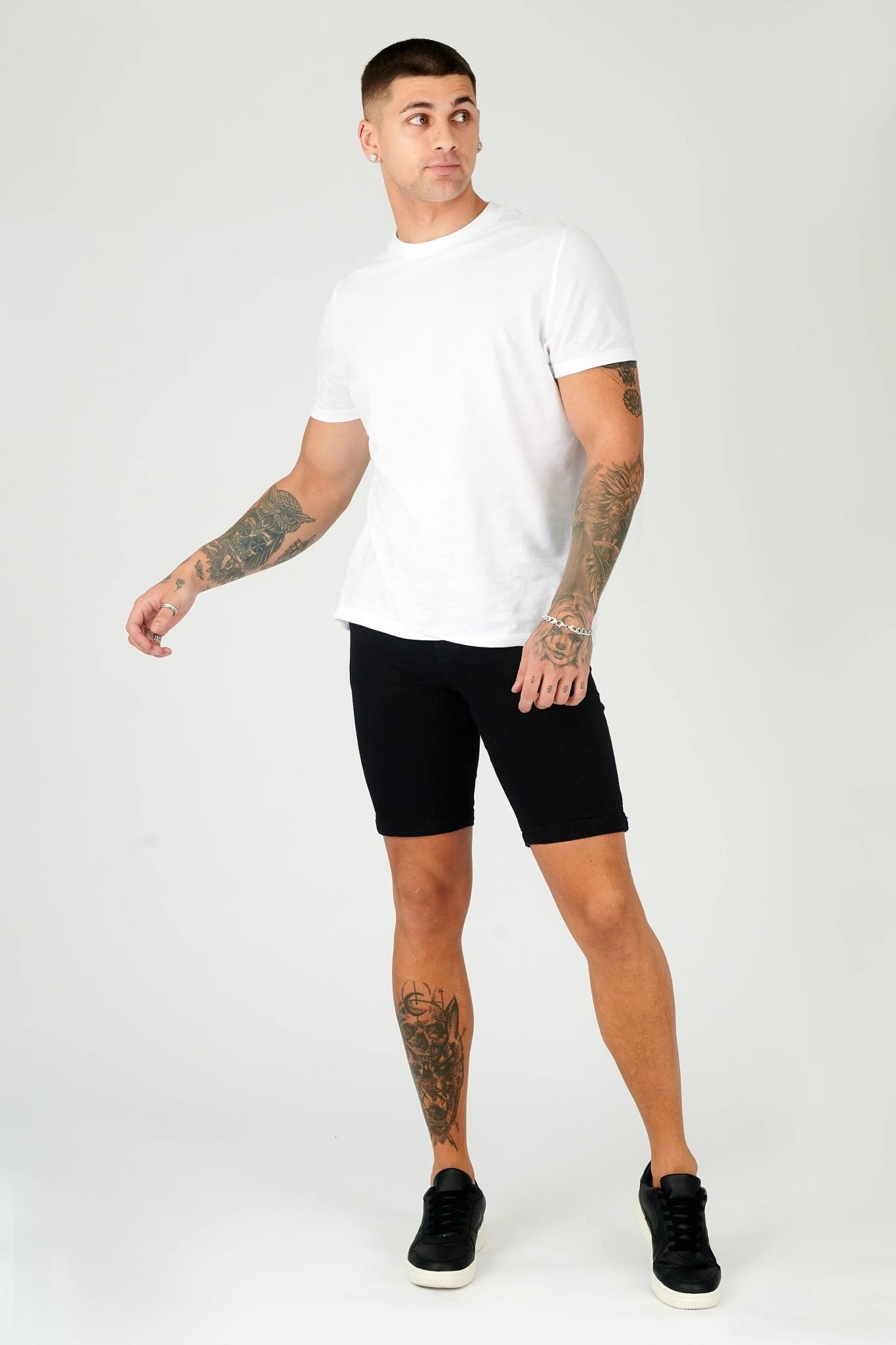 SLIM FIT DENIM SHORTS - BLACK - JMOJO - Men's Denim Shorts