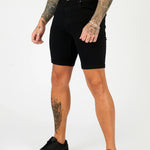 SLIM FIT DENIM SHORTS - BLACK - JMOJO - Men's Denim Shorts