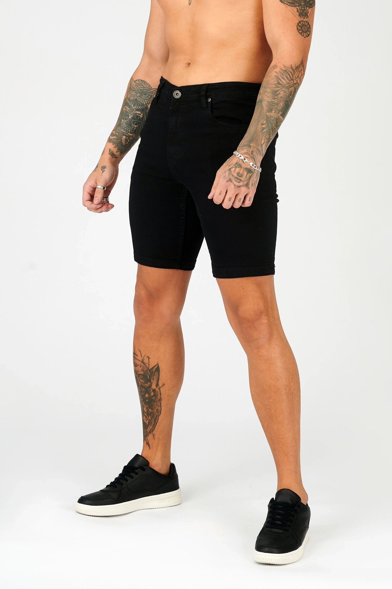 SLIM FIT DENIM SHORTS - BLACK - JMOJO - Men's Denim Shorts