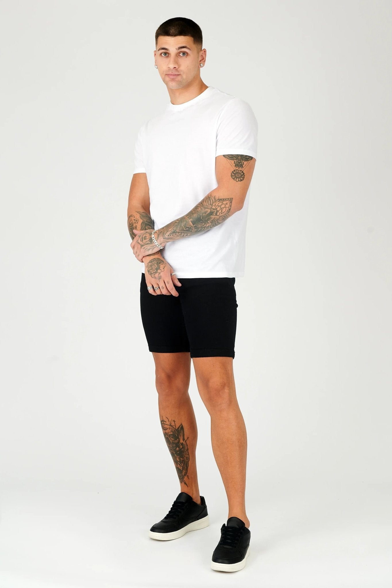 SLIM FIT DENIM SHORTS - BLACK - JMOJO - Men's Denim Shorts