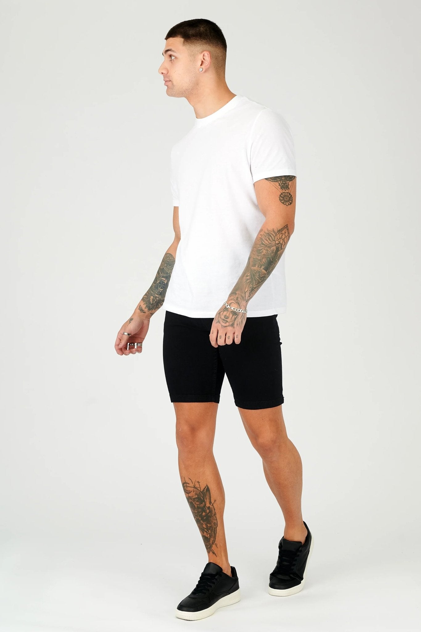 SLIM FIT DENIM SHORTS - BLACK - JMOJO - Men's Denim Shorts