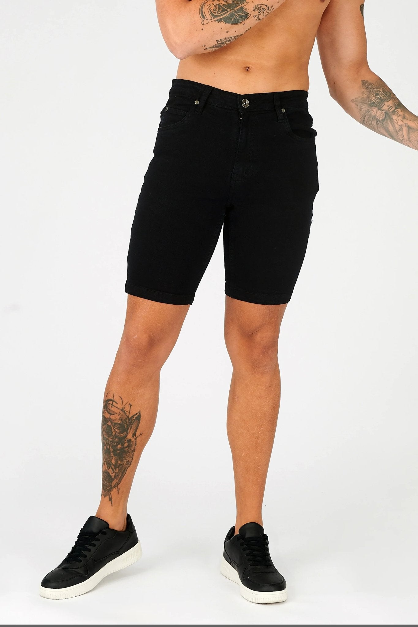 SLIM FIT DENIM SHORTS - BLACK - JMOJO - Men's Denim Shorts