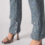Close up of the ankle popper detail on Speckled Grey and Dark Blue Jeans for Women