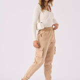 Rear view of the stone relaxed fit jogger showing the comfortable fit.