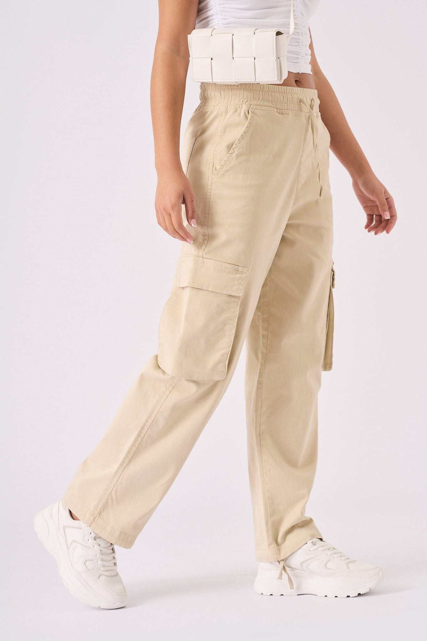 STRAIGHT LEG CARGO TROUSERS - BEIGE - JMOJO - Women's Straight Leg Cargo Trouser