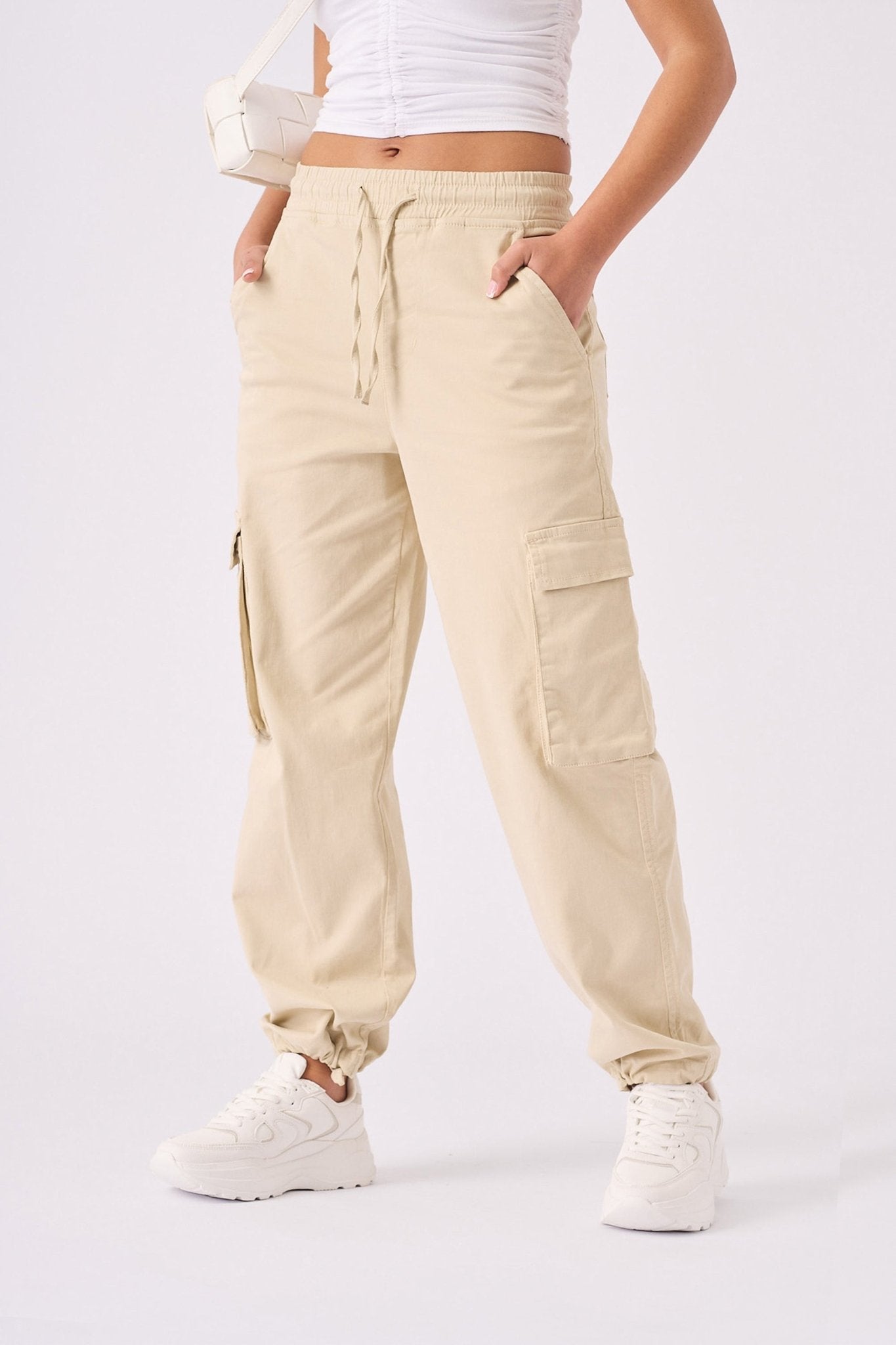 STRAIGHT LEG CARGO TROUSERS - BEIGE - JMOJO - Women's Straight Leg Cargo Trouser