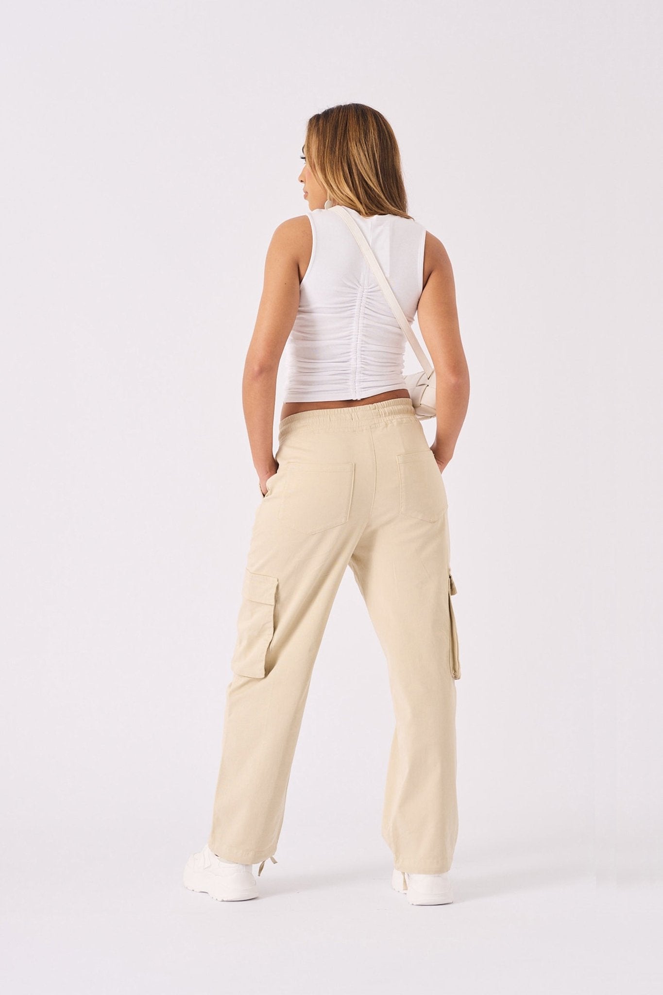 STRAIGHT LEG CARGO TROUSERS - BEIGE - JMOJO - Women's Straight Leg Cargo Trouser