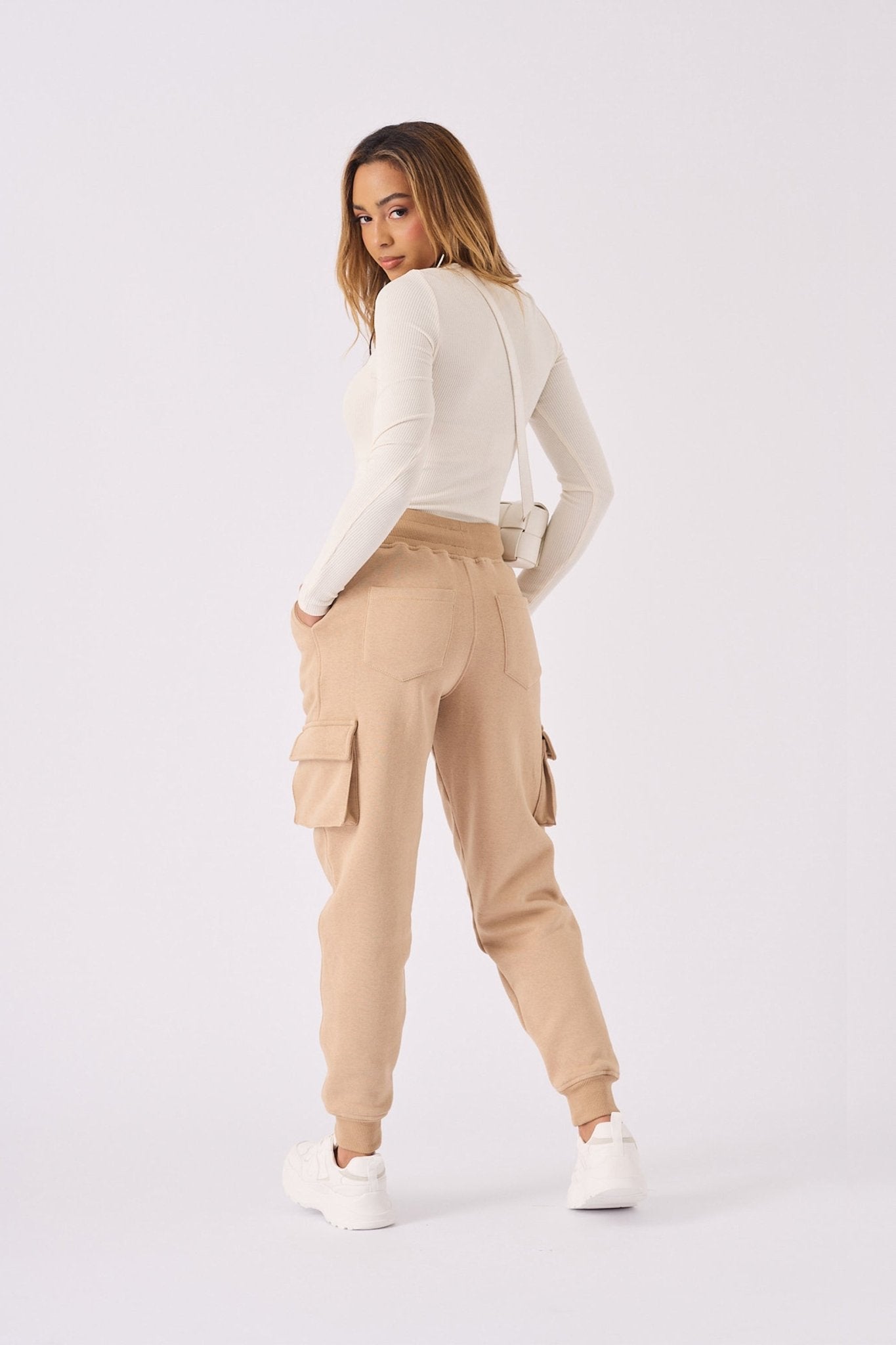 TAPERED CARGO POCKET JOGGER - STONE - JMOJO - Women's Cargo Joggers