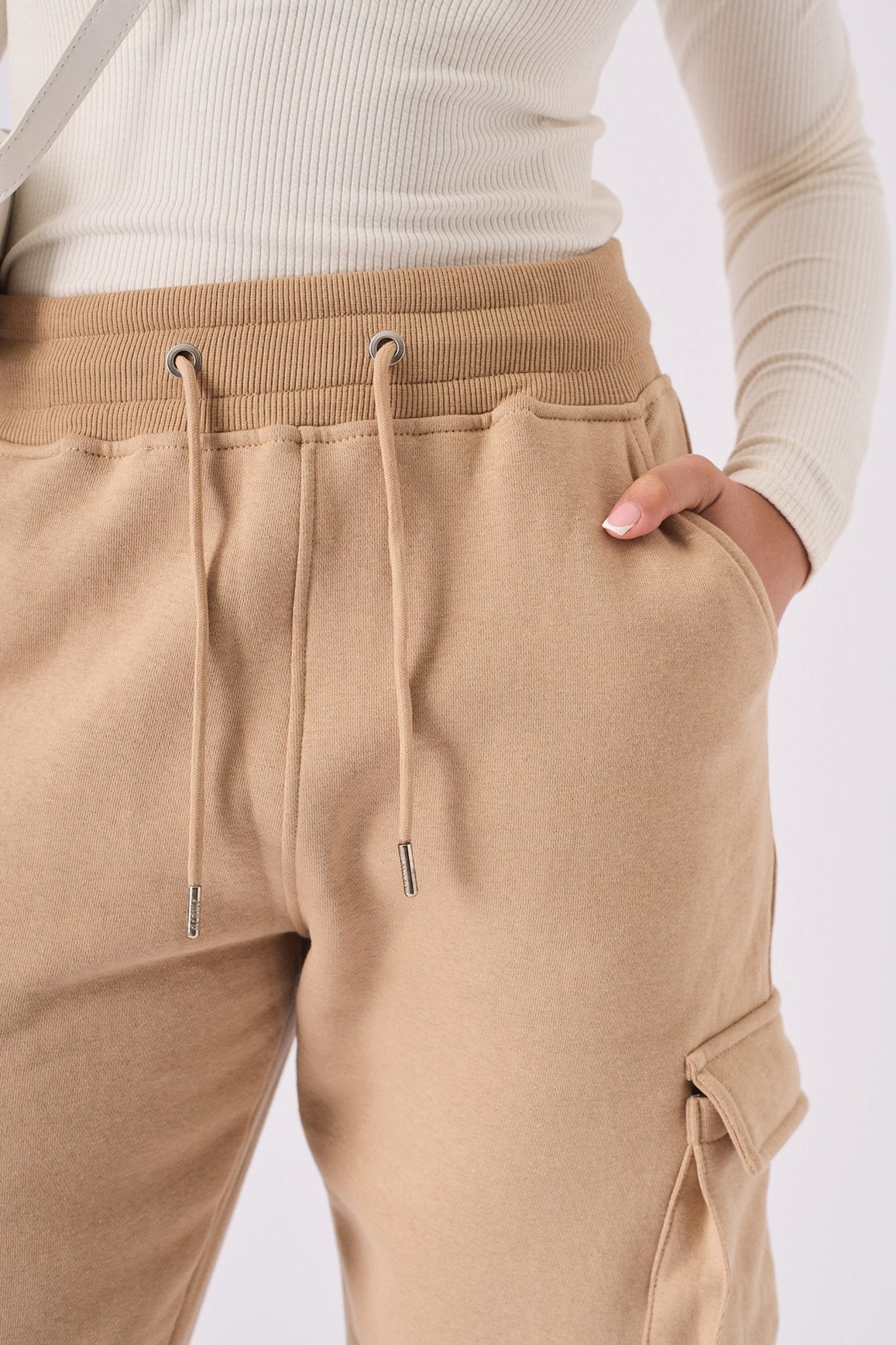 TAPERED CARGO POCKET JOGGER - STONE - JMOJO - Women's Cargo Joggers