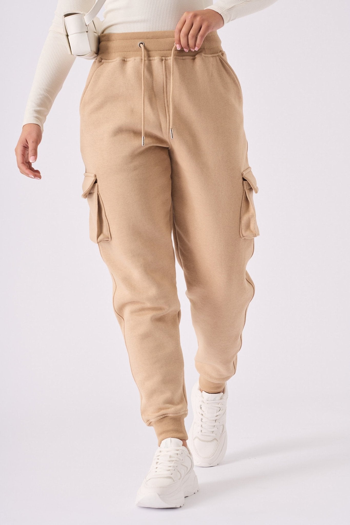 TAPERED CARGO POCKET JOGGER - STONE - JMOJO - Women's Cargo Joggers