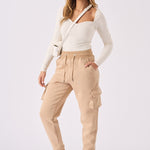 TAPERED CARGO POCKET JOGGER - STONE - JMOJO - Women's Cargo Joggers