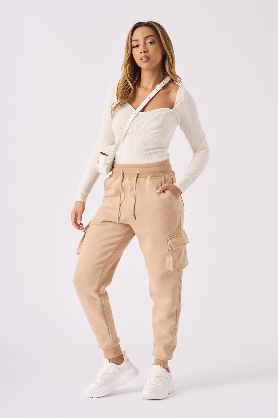 TAPERED CARGO POCKET JOGGER - STONE - JMOJO - Women's Cargo Joggers
