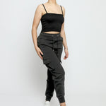 TAPERED CARGO POCKET JOGGERS - BLACK - JMOJO - Women's Cargo Joggers