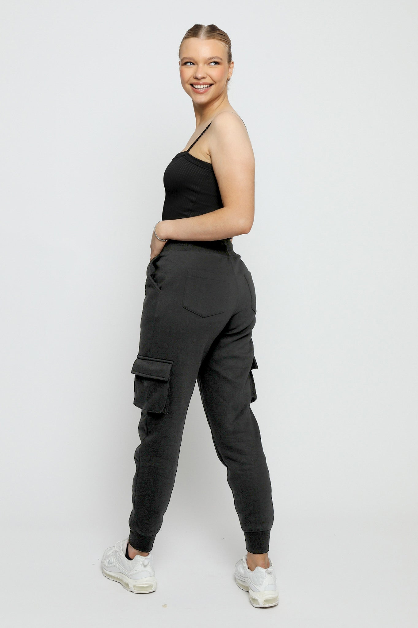TAPERED CARGO POCKET JOGGERS - BLACK - JMOJO - Women's Cargo Joggers