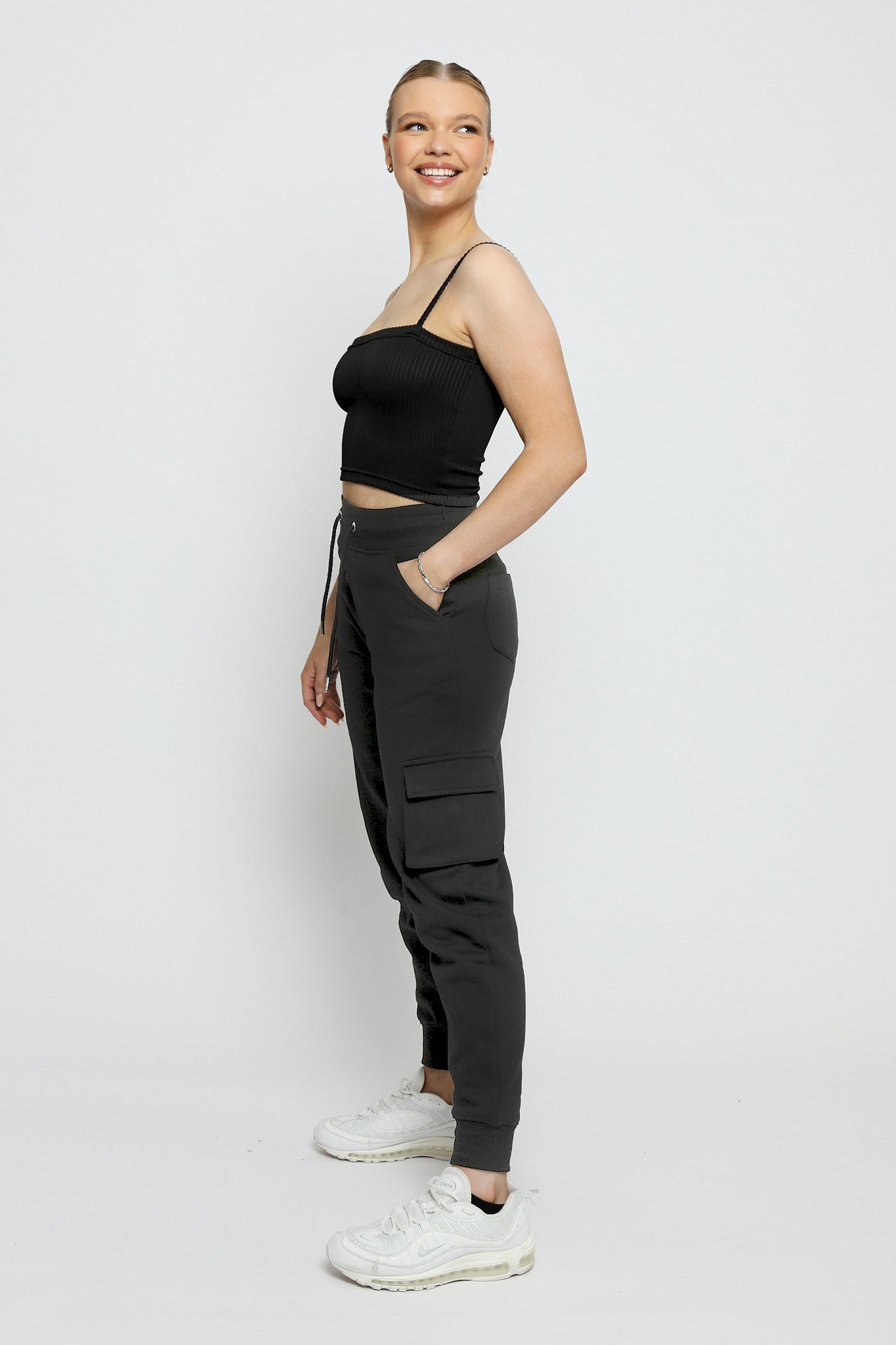 TAPERED CARGO POCKET JOGGERS - BLACK - JMOJO - Women's Cargo Joggers