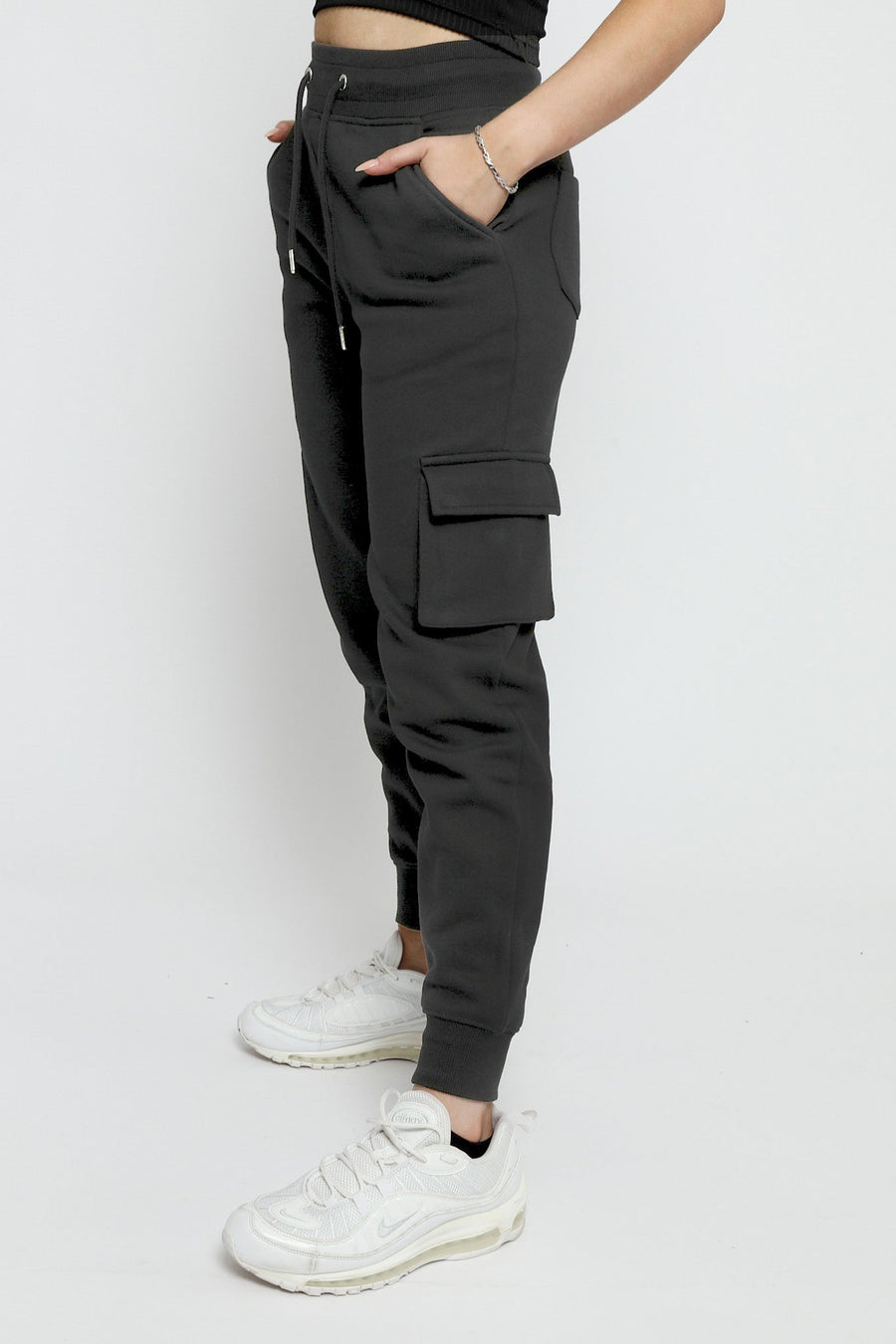 TAPERED CARGO POCKET JOGGERS - BLACK - JMOJO - Women's Cargo Joggers