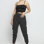 TAPERED CARGO POCKET JOGGERS - BLACK - JMOJO - Women's Cargo Joggers