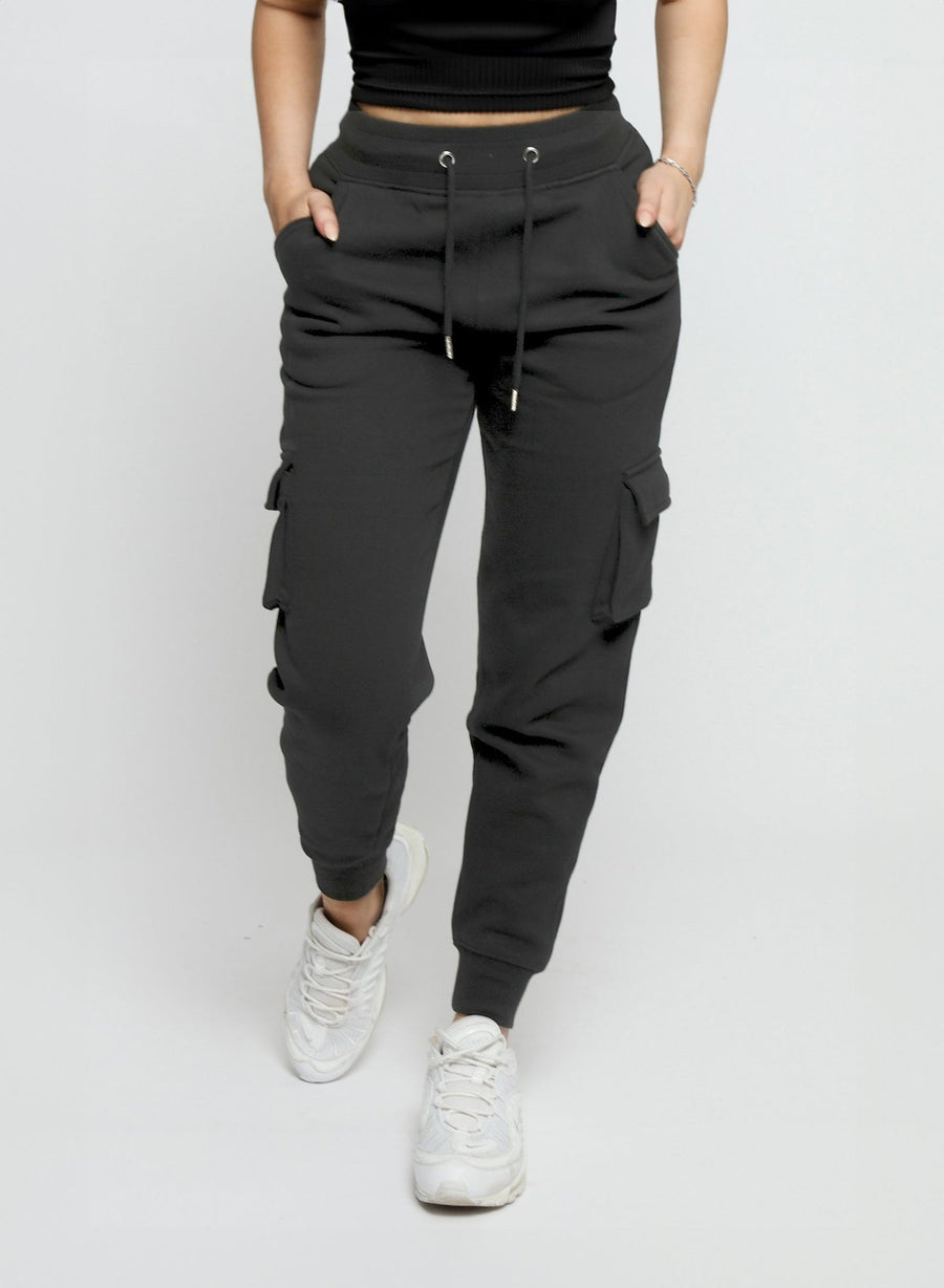 TAPERED CARGO POCKET JOGGERS - BLACK - JMOJO - Women's Cargo Joggers