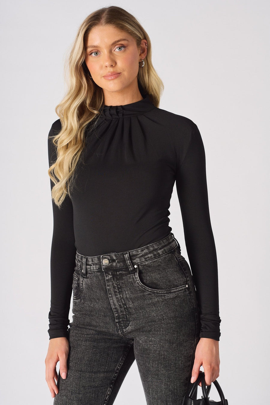 Thalia Long Sleeve High Neck Bodysuit – Black - JMOJO - Women's bodysuit