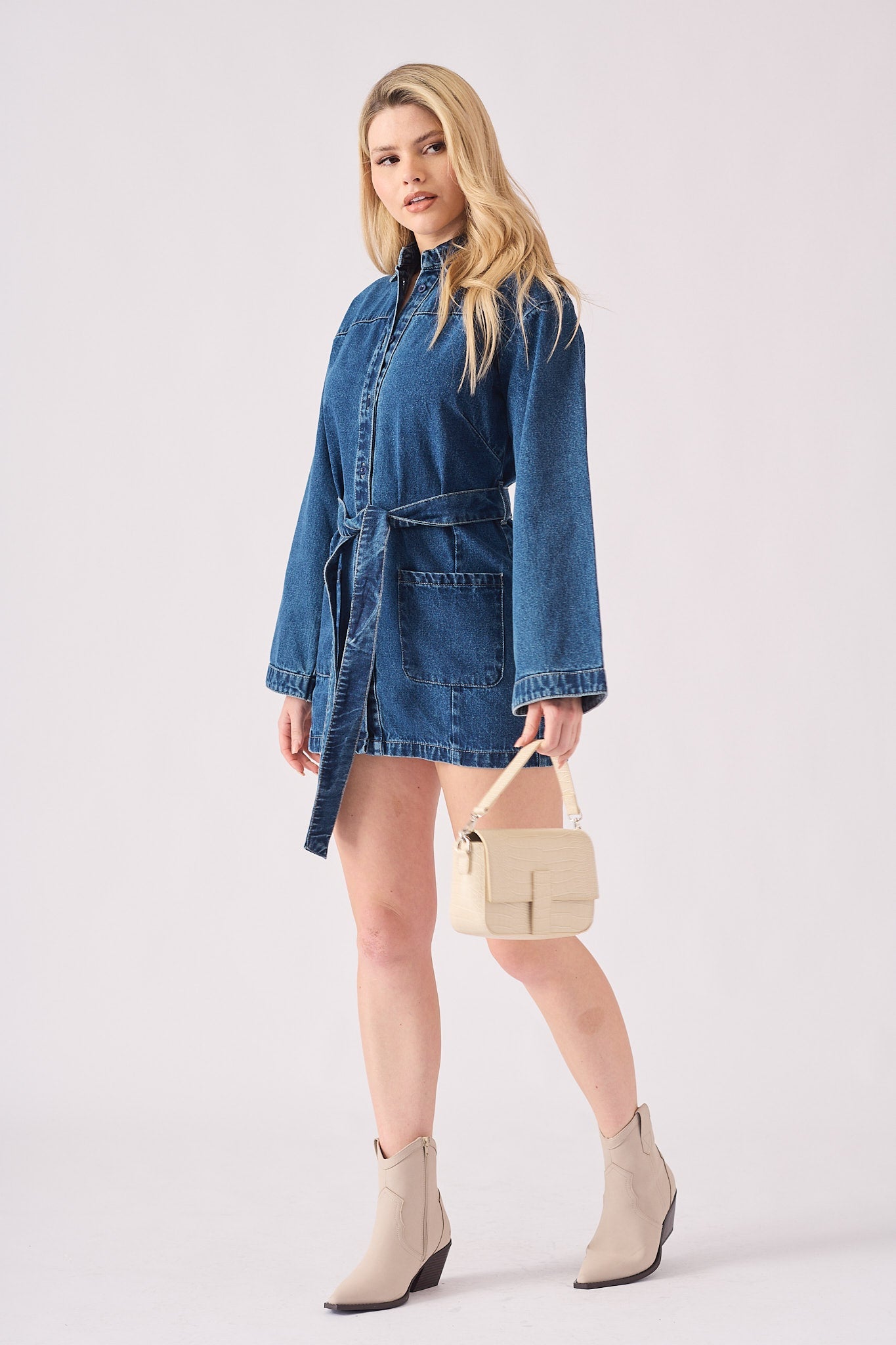 TIE WAIST DRESS - BLUE - JMOJO - Women's Denim Dresses