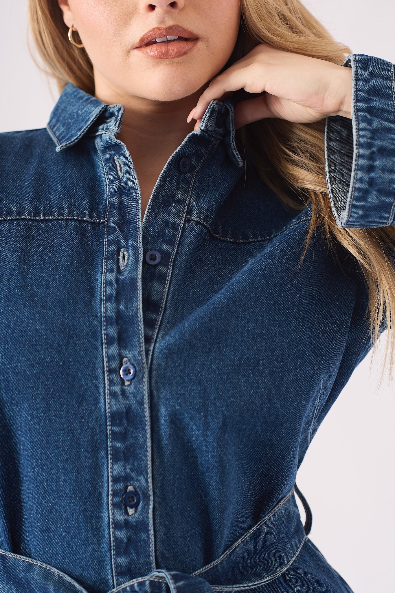 TIE WAIST DRESS - BLUE - JMOJO - Women's Denim Dresses