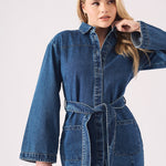 TIE WAIST DRESS - BLUE - JMOJO - Women's Denim Dresses
