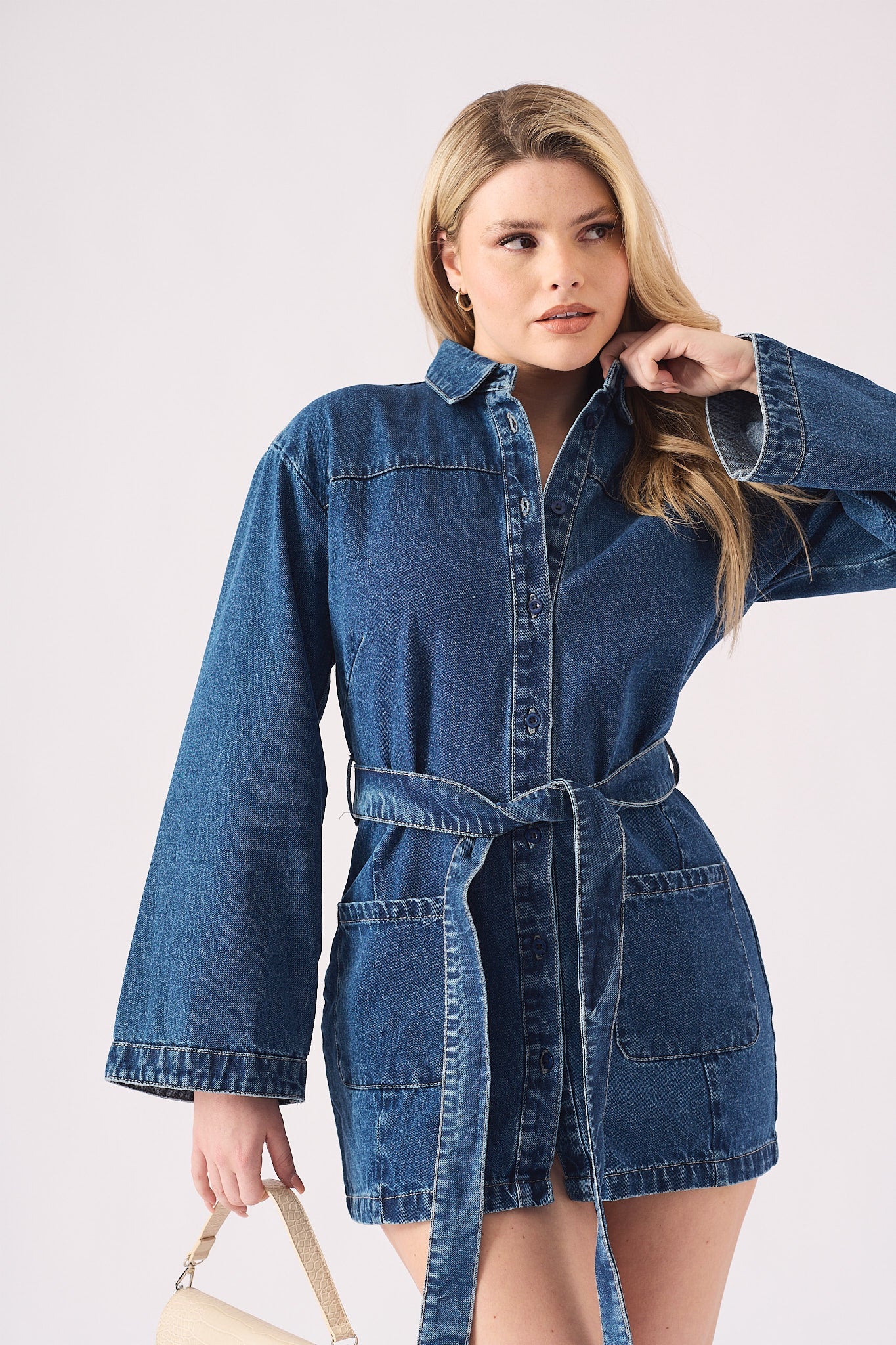 TIE WAIST DRESS - BLUE - JMOJO - Women's Denim Dresses