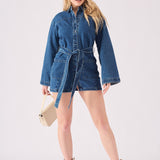 TIE WAIST DRESS - BLUE - JMOJO - Women's Denim Dresses