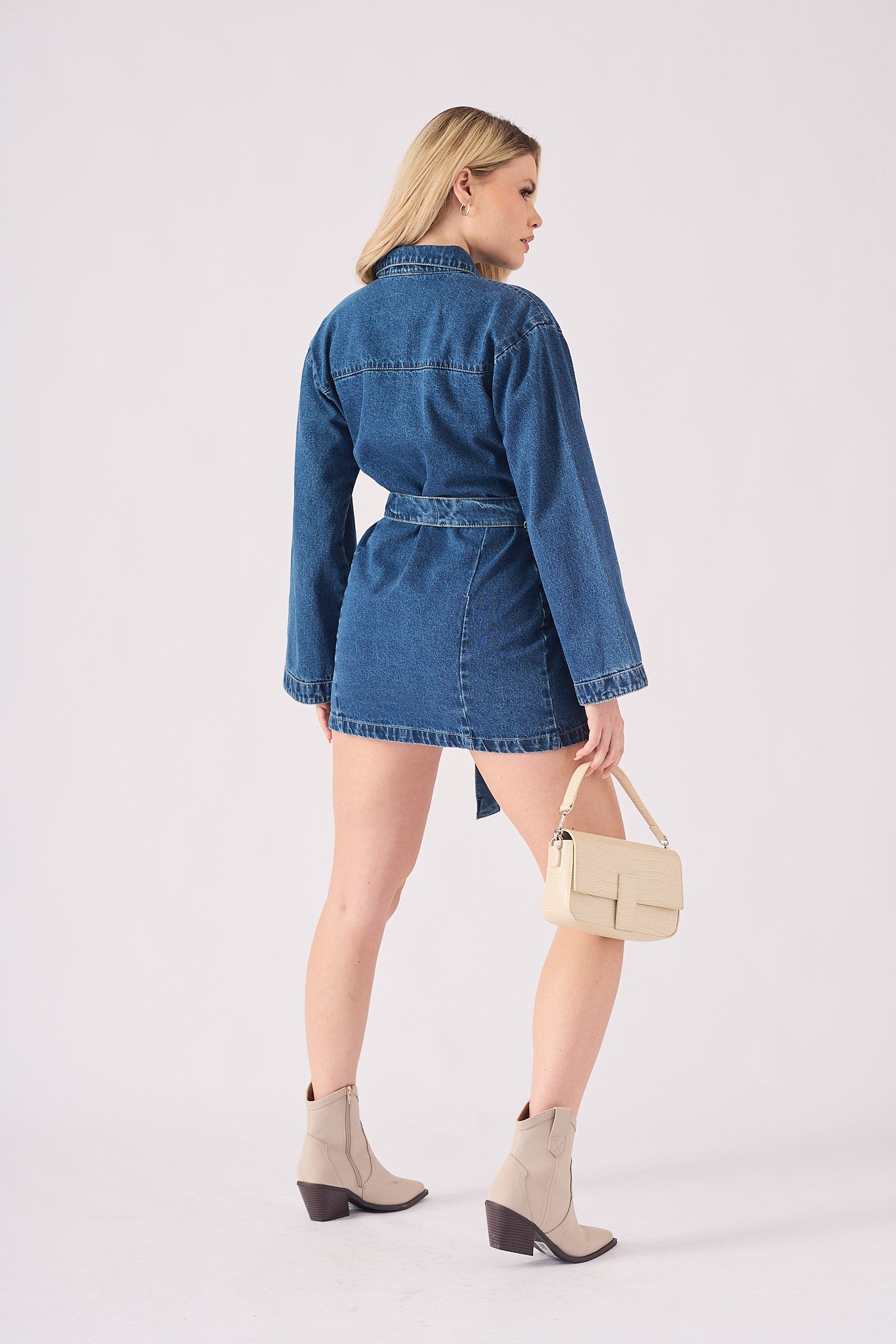 TIE WAIST DRESS - BLUE - JMOJO - Women's Denim Dresses