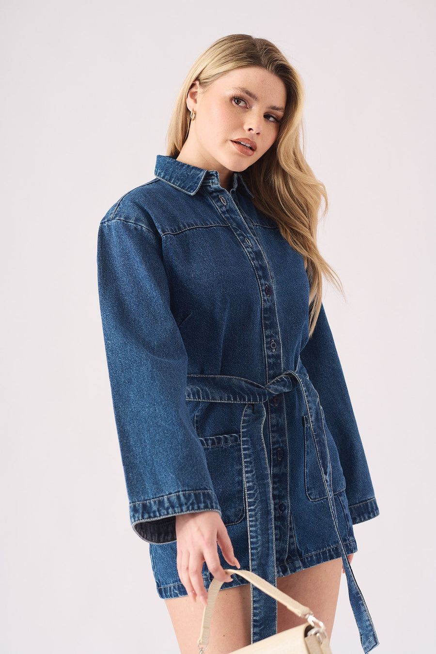 TIE WAIST DRESS - BLUE - JMOJO - Women's Denim Dresses