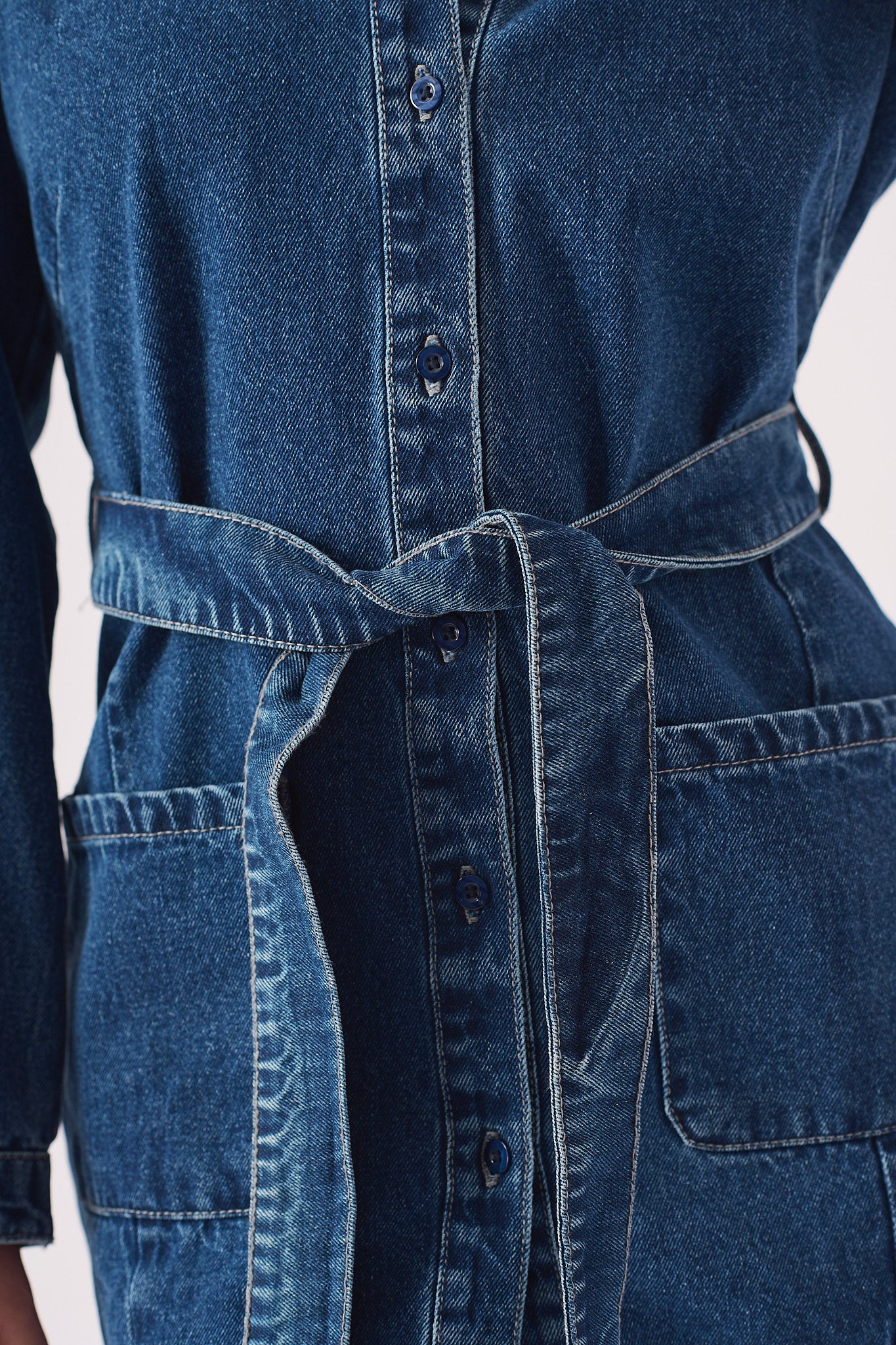 TIE WAIST DRESS - BLUE - JMOJO - Women's Denim Dresses