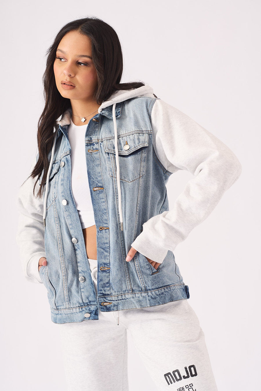 Timber Hooded Denim Jacket – Light Blue Wash - JMOJO - Women's Fleece Hooded Denim Jackets