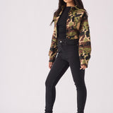 Trek Military Cropped Denim Jacket – Camo - JMOJO - Women's Cropped Denim Jackets