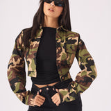 Trek Military Cropped Denim Jacket – Camo - JMOJO - Women's Cropped Denim Jackets