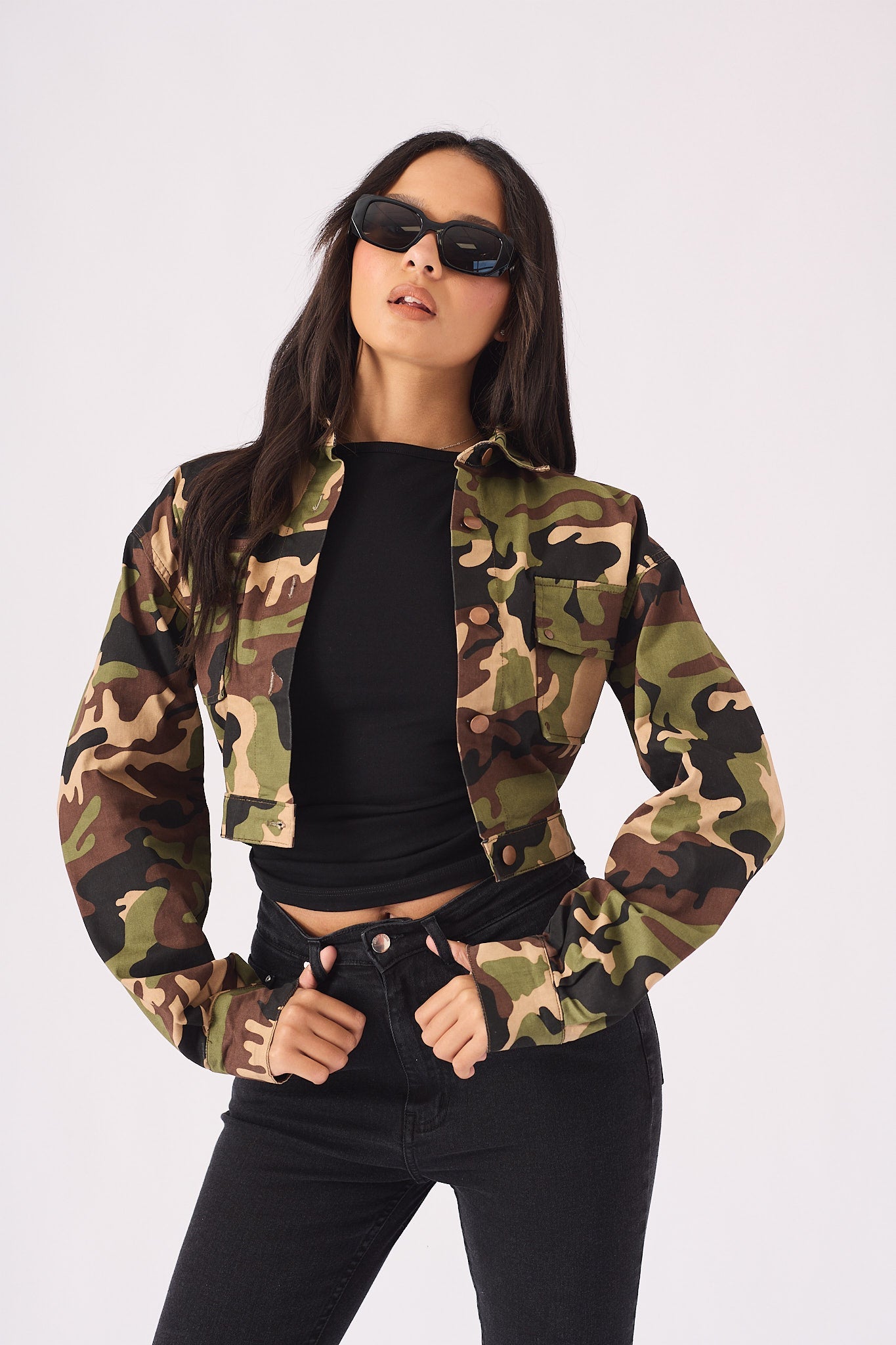 Trek Military Cropped Denim Jacket – Camo - JMOJO - Women's Cropped Denim Jackets
